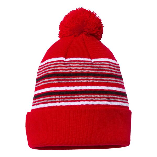 12" Striped Pom-Pom Knit Beanie Thumbnail